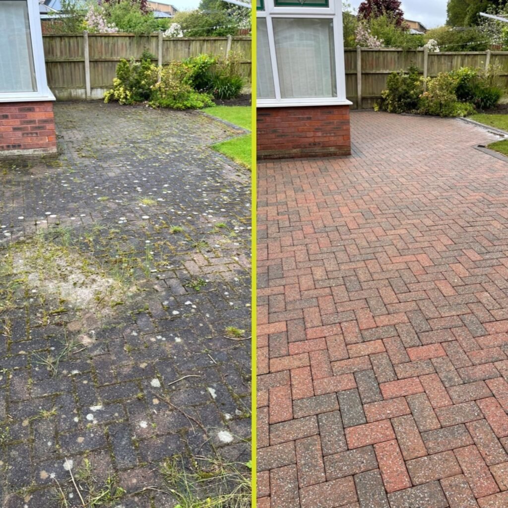 Driveway cleaning before - stained concrete